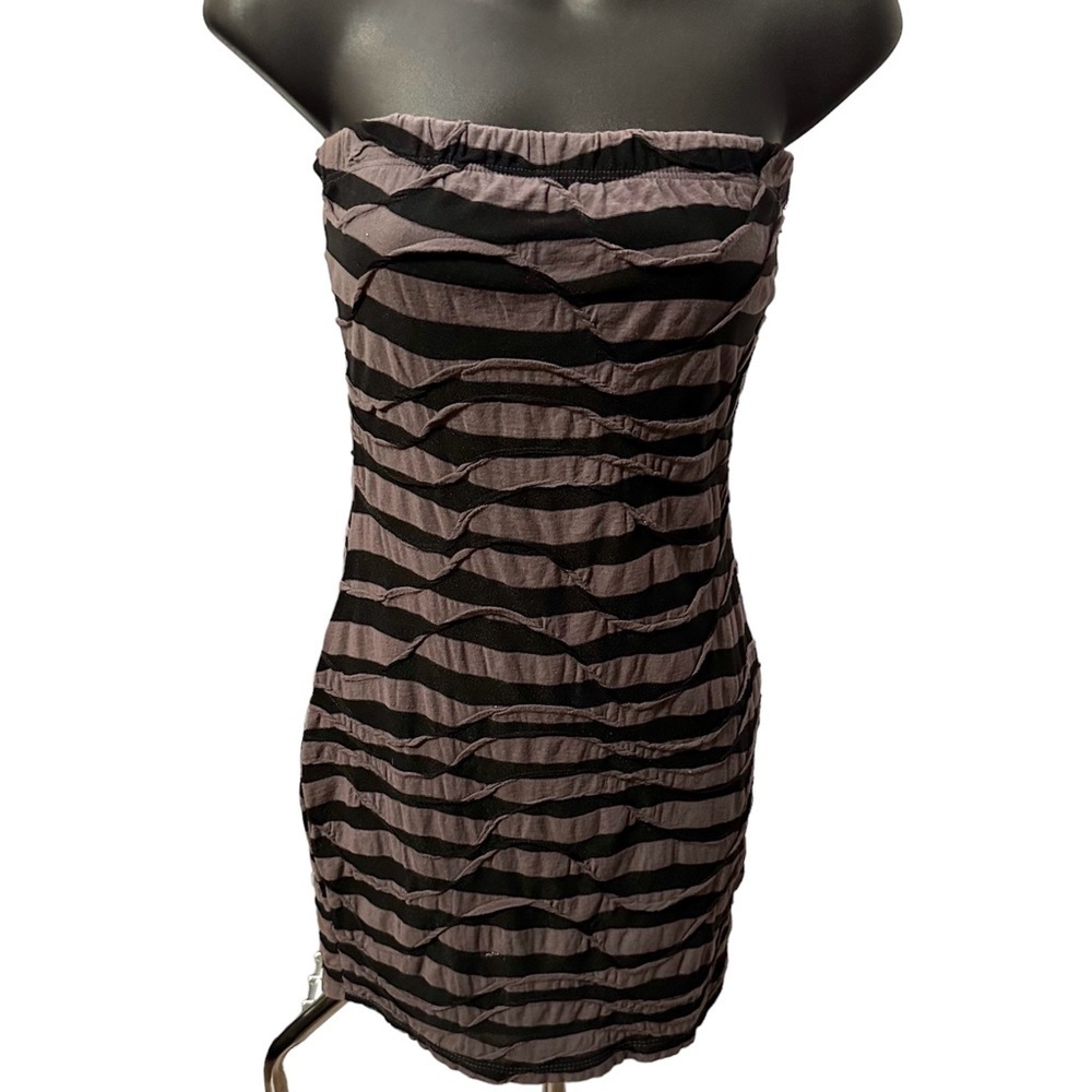 Mai Tai Strapless Black/Gray Striped Dress